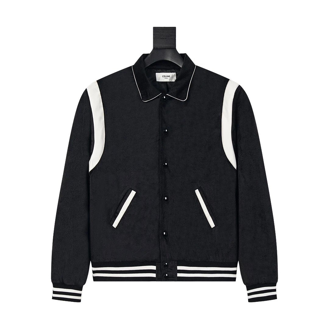 Celine Jackets 23FW Autumn Winter New Black Corduroy Baseball Jacket with Turn-down Collar Unisex