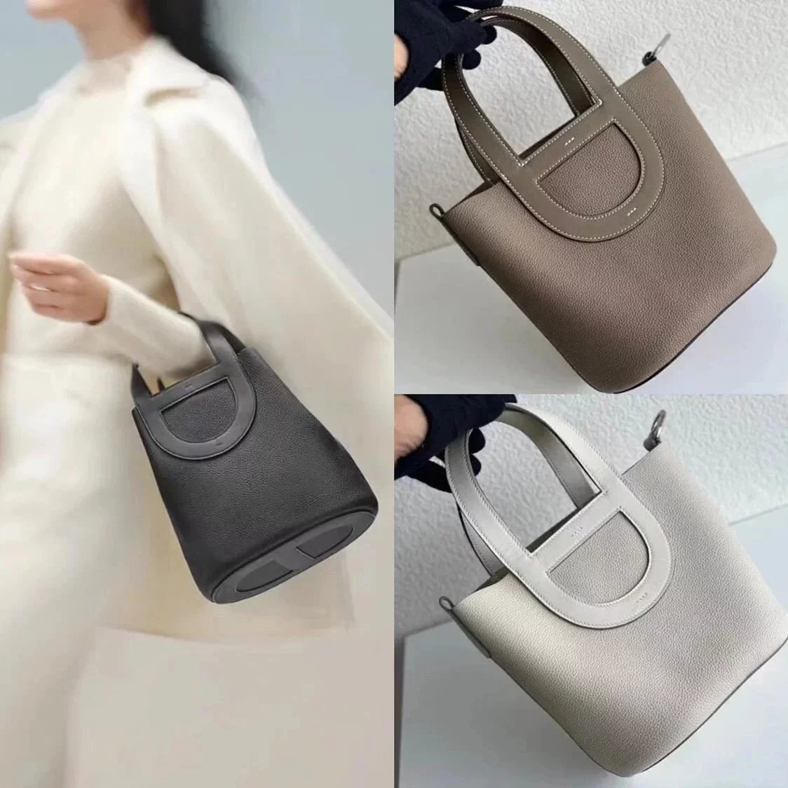 Hermes women's bag Top version Picotin18cm Pig Nose Bucket Bag Handmade TC Women's Leather Handbag