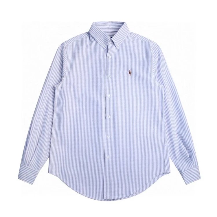 Ralph Lauren Shirt Top Version Standard Oxford Woven Striped Embroidered Breasted Lapel Long Sleeve Casual Shirt for Men and Women