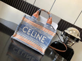 Celine women's bag Top version 【Super Original Leather】New Product cabas Summer Canvas Fabric Beach Bag Towel Series Tote Bag Denim Denim Small Size Tote Bag Large Shopping Bag Mummy Bag Brown Embossed Arc De Triomphe logo New tote Bag199162196762