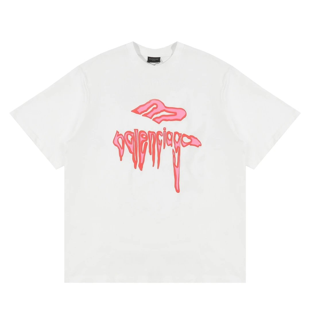 Balenciaga T-shirt Abstract Fluid Letter Color Block Print on Chest logo round Neck Short Sleeve25ss New Pure Cotton Unisex Style T T-shirt OS Loose Fit Base Shirt Top Half Sleeve T-Shirt
