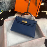 Hermes women's bag Top version New Women's Bag Minikellyll Kelly Bag Second Generation Epsom Leather Handmade Wax Line19cm