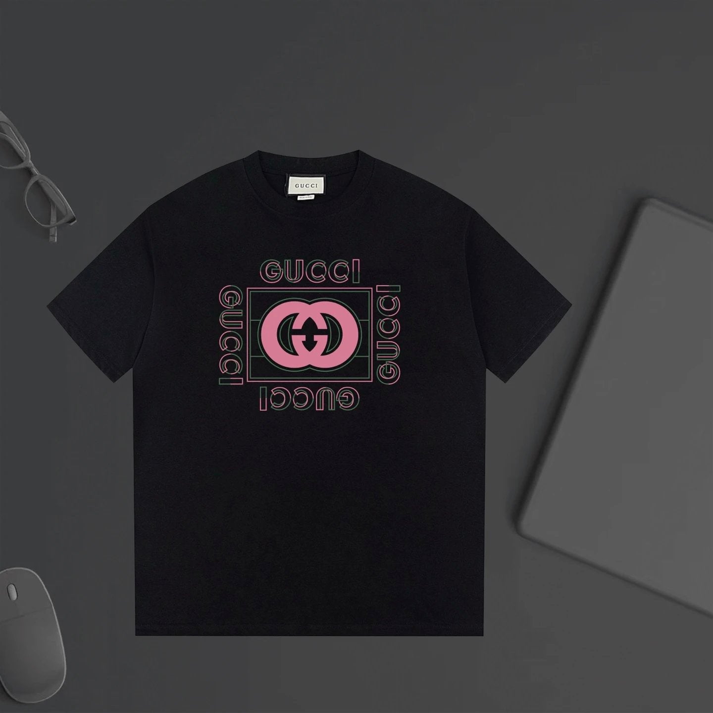 Gucci T-shirt Double-breasted G Letter Printing logo round Neck Short Sleeve25ss New pure cotton T Unisex T-Shirt OS Loose Fit Base Shirt Top Half Sleeve T-Shirt