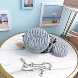 Miu Miu Bag Top version MIU Pleated Small round Biscuit Three-in-One Diamond Chain Bag Mother Bag Waist Bag Crossbody Bag