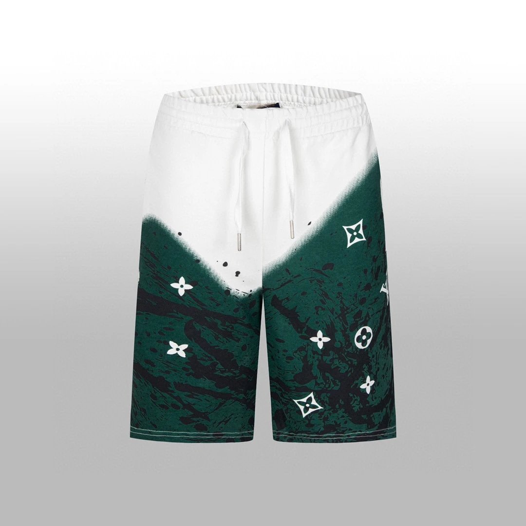 Louis Vuitton LV Shorts 3D 3D Green Messy Spray Painting Old Flower logo Five-point Shorts25ss New Drawstring Casual Summer Pants American Style5Two-in-One Casual Sweatpants for Men and Women, Pure Cotton Joggers