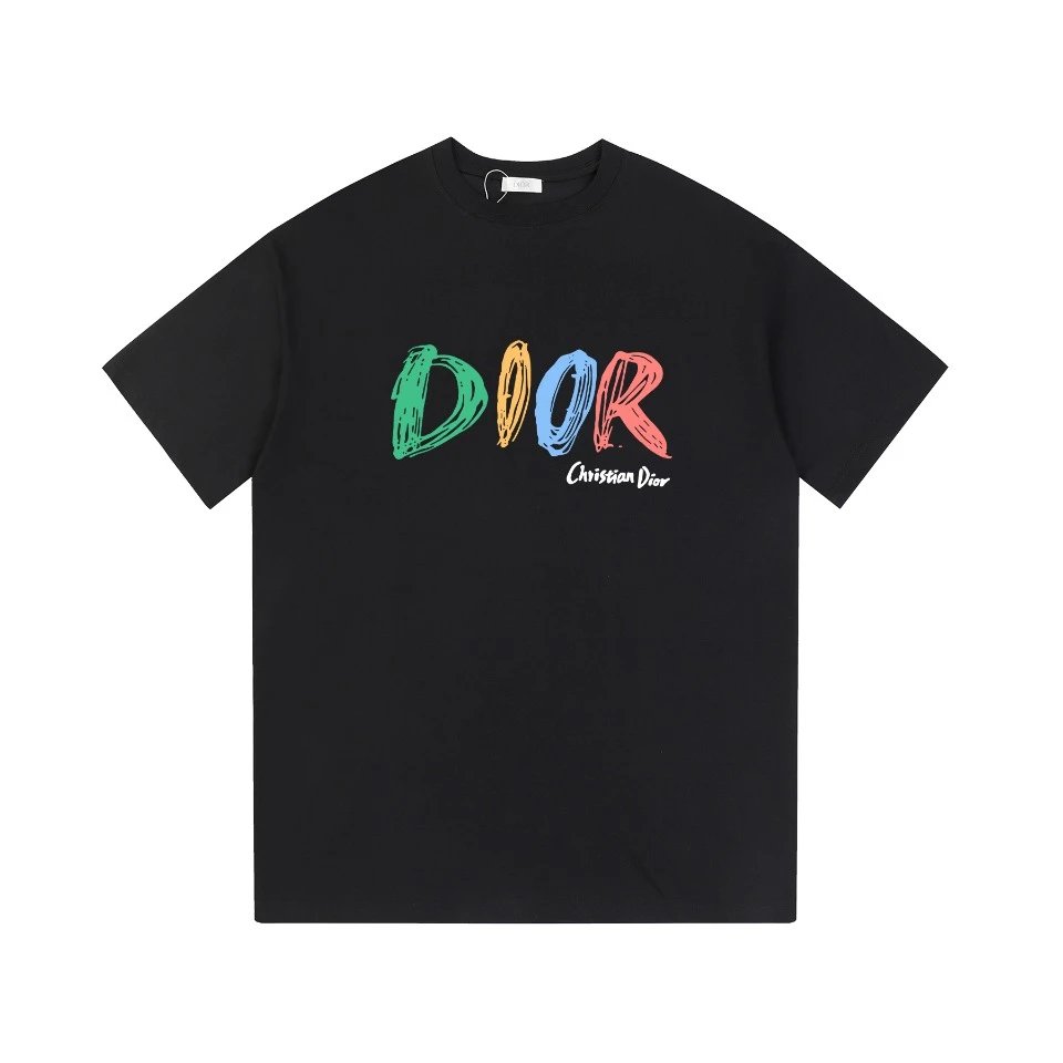 Dior T-shirt Front Color-Block Letter Print logo round Neck Short Sleeve25ss New Pure Cotton Unisex Style T T-shirt OS Loose Fit Base Shirt Top Half Sleeve T-Shirt