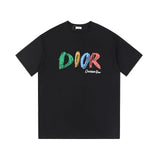 Dior T-shirt Front Color-Block Letter Print logo round Neck Short Sleeve25ss New Pure Cotton Unisex Style T T-shirt OS Loose Fit Base Shirt Top Half Sleeve T-Shirt