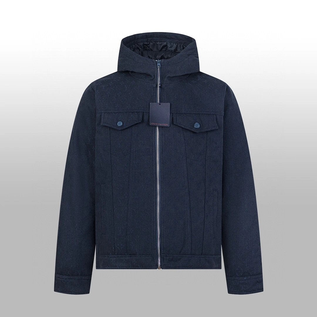 Louis Vuitton LV Down Jacket Denim Vintage Hooded Down Jacket Unisex Fluffy Hooded Long Sleeve Winter Thickened Warm Coat Loose Versatile Fashion