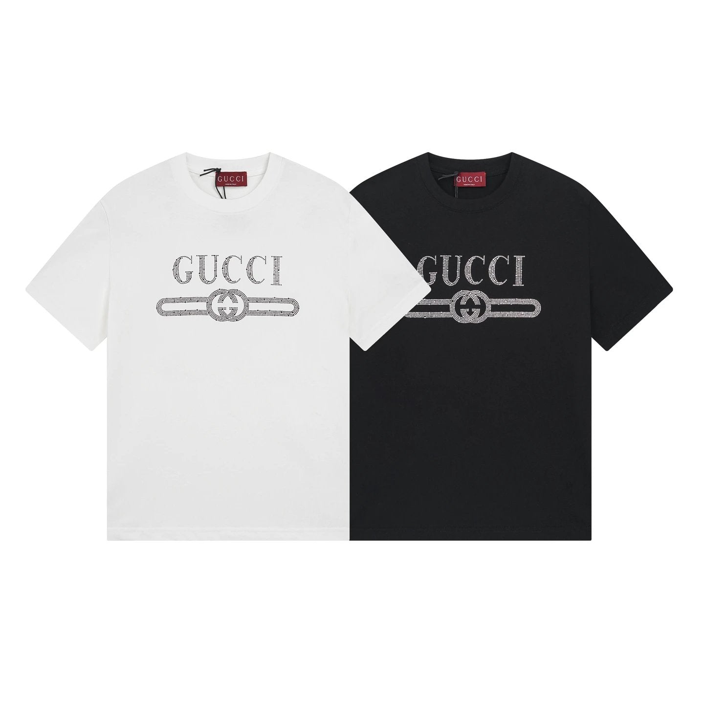 Gucci T-shirt Letter Rhinestone Embellishment on the Chest logo round Neck Short Sleeve25ss New Pure Cotton Unisex Style T T-shirt OS Loose Fit Base Shirt Top Half Sleeve T-Shirt