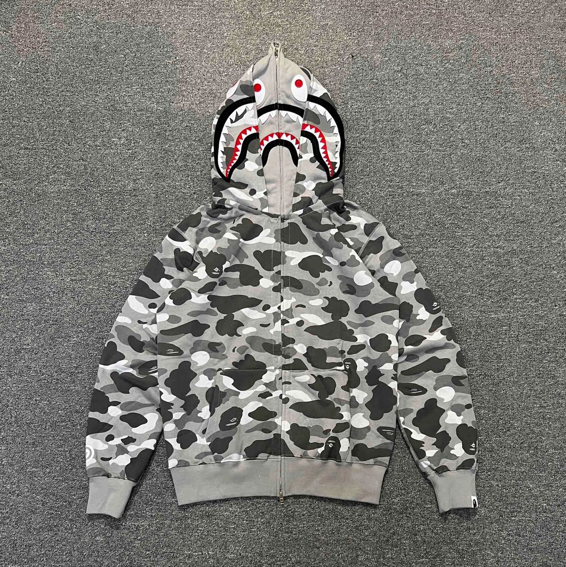 Bape Hoodie Top Version Fashion Brand Double Hood Shark Hooded Sweater Couple's Loose Heavy Cotton Pullover Hoodie