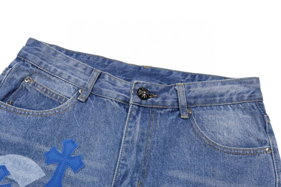 Chrome Hearts Jeans Cross Sanskrit Graffiti Print logo25ss Spring Summer New Straight Loose Jeans Unisex Slim Fit Long Pants