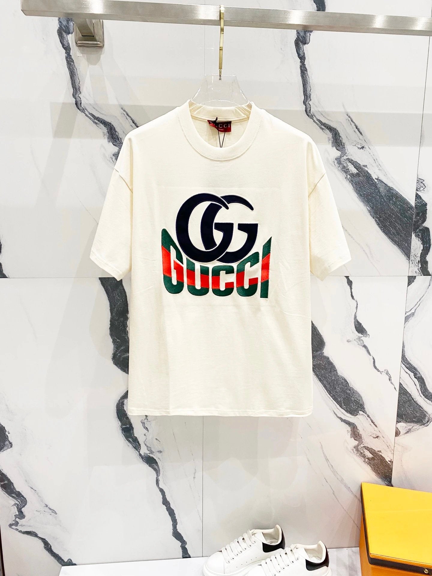 Gucci T-shirt Front Patch Color Block Double G Letter Embroidery logo round Neck Short Sleeve25ss New Pure Cotton Unisex Style T Casual T-Shirt Base Layer Shirt OS Loose Fit Half Sleeve Top Plus Size
