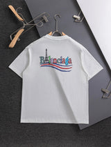 Balenciaga T-shirt Backside Cola Letter Paris Eiffel Tower Print logo round Neck Short Sleeve25ss New Pure Cotton Unisex Style T T-shirt OS Loose Fit Base Shirt Top Half Sleeve T-Shirt