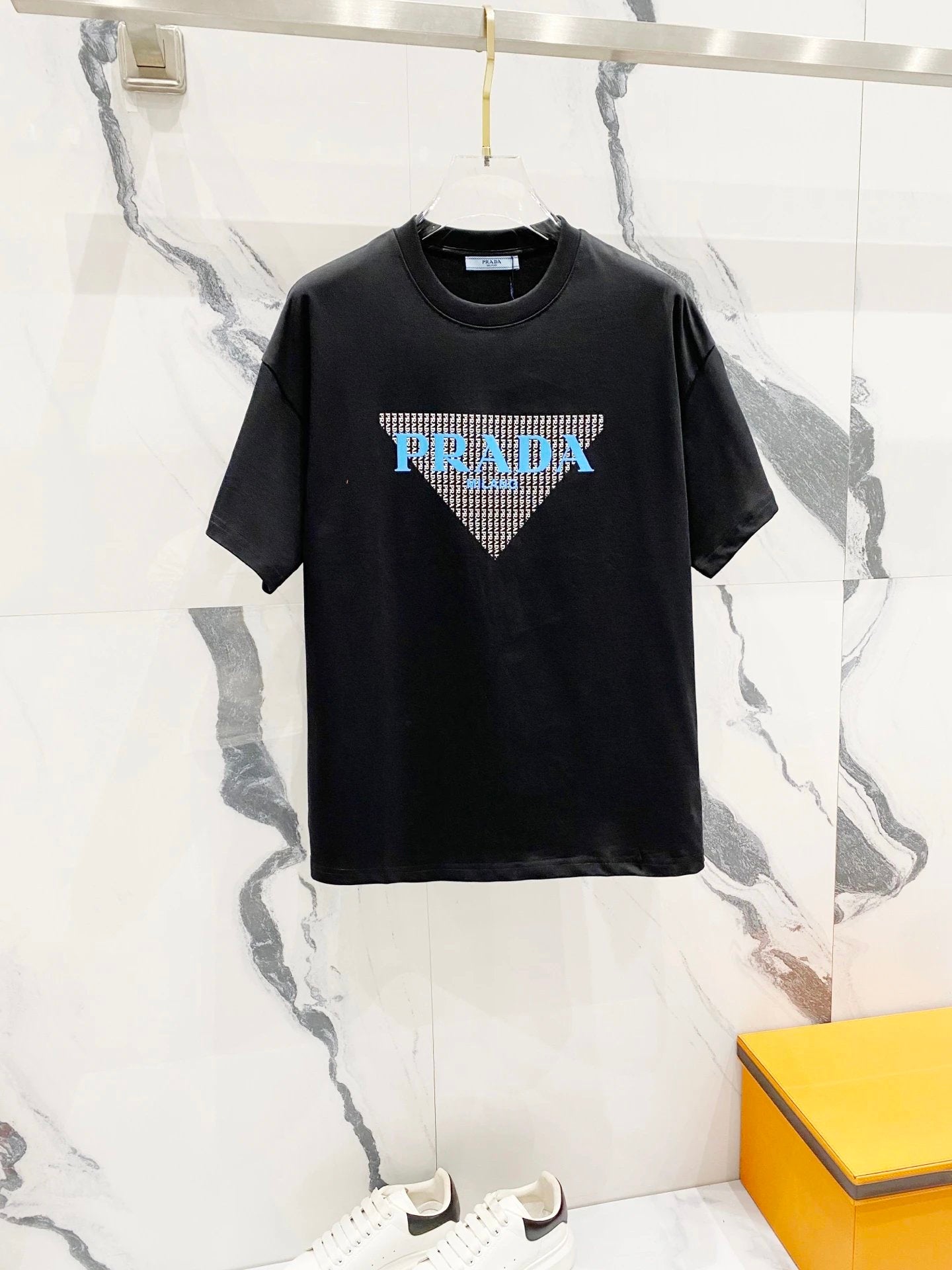 PRADA T-shirt Small Letter Overlapping Triangle Logo Print logo round Neck Short Sleeve25ss New Pure Cotton Unisex Style T T-shirt OS Loose Fit Base Shirt Half Sleeve T-Shirt Top Half Sleeve