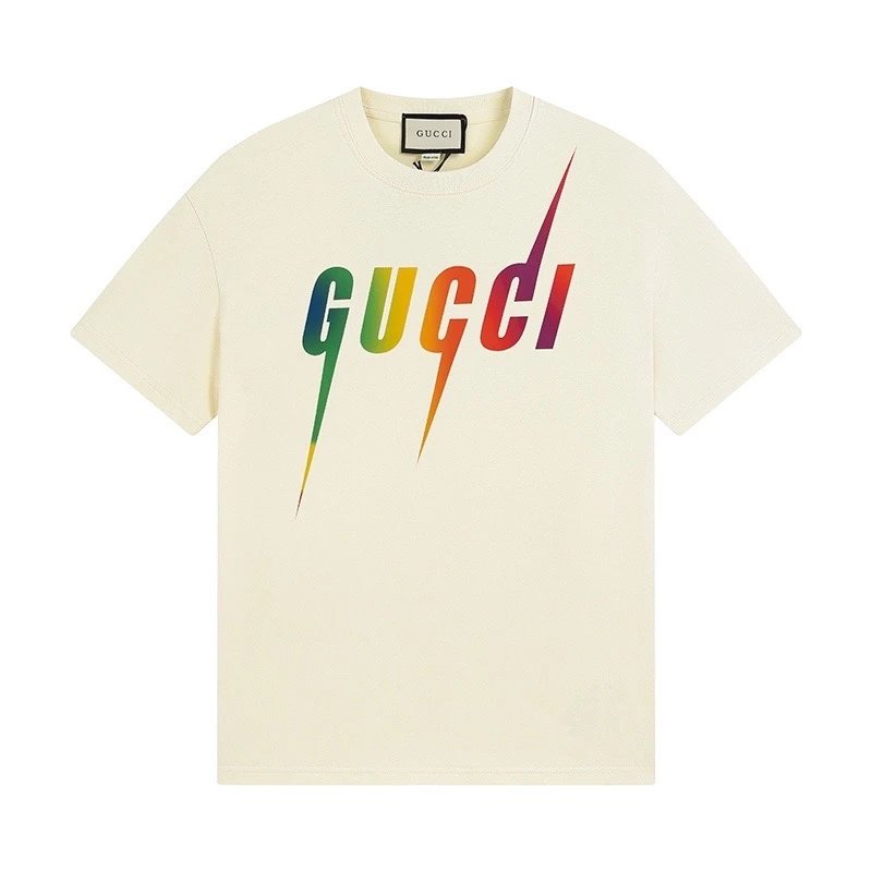 Gucci T-shirt Colorful Letter Print on the Chest logo round Neck Short Sleeve25ss New Pure Cotton Unisex Style T T-shirt OS Loose Fit Base Shirt Top Half Sleeve T-Shirt