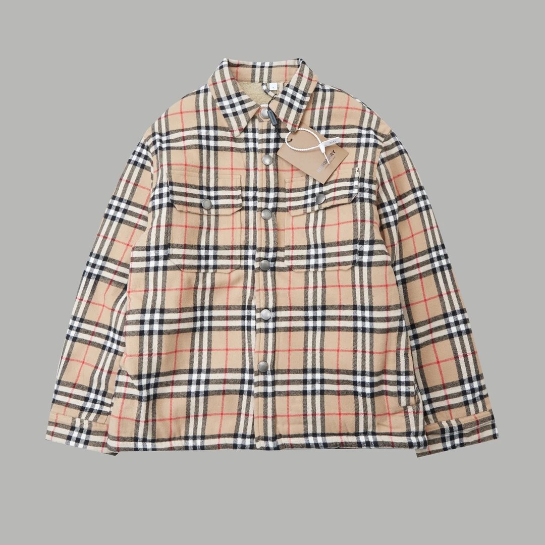 Burberry Shirt Classic Plaid Cotton Thickened Warm Shirt Style Cotton Jacket Coat Casual Loose Versatile Cotton Clothing Unisex os Version24ss Autumn and Winter New Products