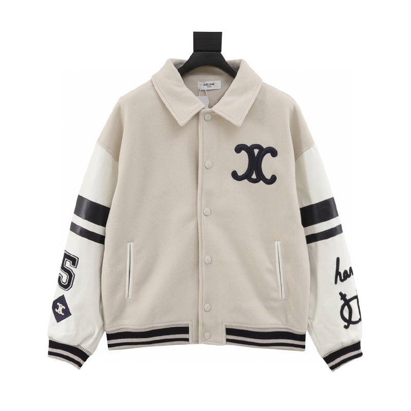 Celine Jackets Stitching Embroidered Baseball Uniform Jacket Coat for Men and Women