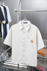 Louis Vuitton LV Shirt Back Flocking Earth Letter Print logo Shijia Turn-down Collar Short Sleeve Shirt Versatile Business Unisex Casual Slim Fit Jacket