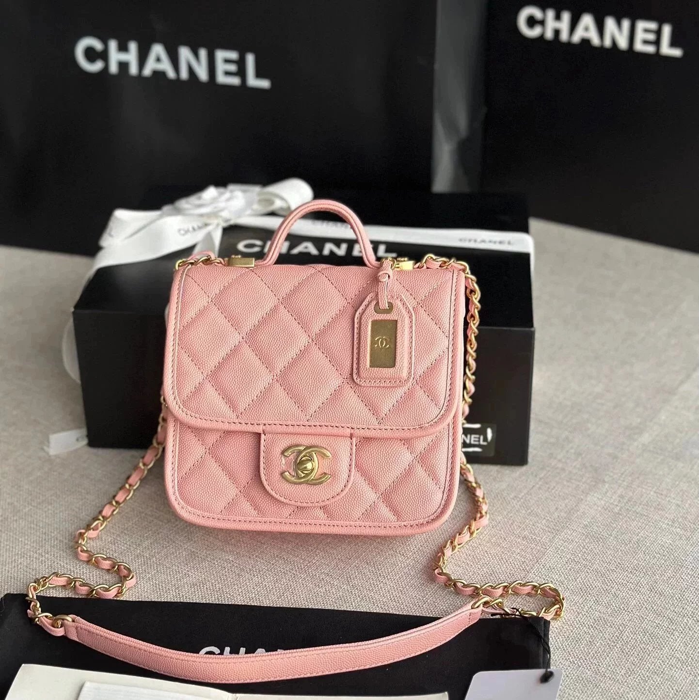 Chanel Women's Bag Top version 【Original Leather New High Version】Home New2022Autumn and Winter Lychee Pattern Cowhide Messenger Bag Square Bag Flap Bag Messenger Bag Home New Small Waste Bag Women's Messenger Bag Flap Bag