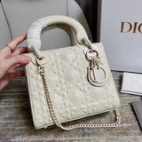 Dior Women's Bag Top version Original Leather2022Spring and Summer New Diamond Rattan Plaid Diana Bag3Grid MiniLady Three Grids17cm New Diamond Rattan Plaid Women's Cow Leather Bag