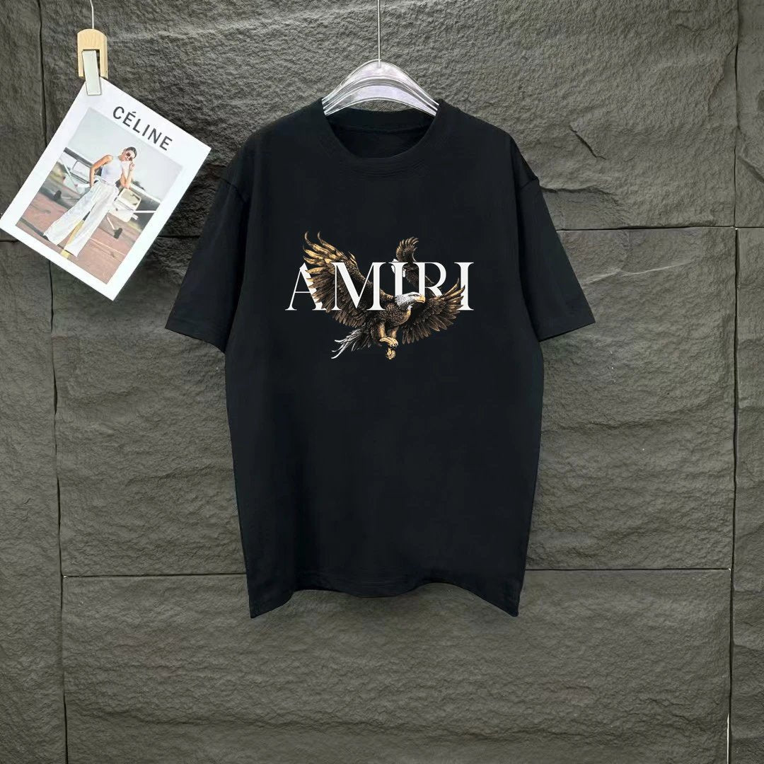 Amiri T-shirt Front Eagle Pattern Print logo round Neck Short Sleeve25ss New Pure Cotton Unisex Style T Casual T-Shirt Base Layer Shirt OS Loose Fit Half Sleeve Top Plus Size