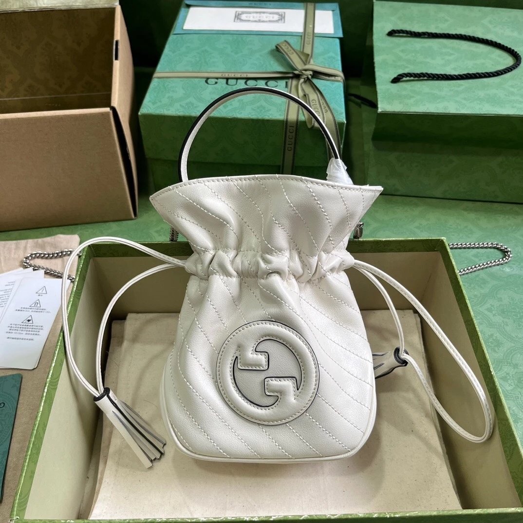 Gucci Women's Bag Top version 【Original Leather in Stock】New Blondie Series Mini Bucket Bag Drawstring Small Bucket Bag New Tassel Bucket Bag Handbag mini Small Bag Women's Bag Shoulder Messenger Bag760313