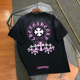 Chrome Hearts T-shirt Horseshoe Graffiti Print logo round Neck Short Sleeve25ss New Pure Cotton Unisex Style T Casual T-Shirt Base Layer Shirt OS Loose Fit Half Sleeve Top Plus Size