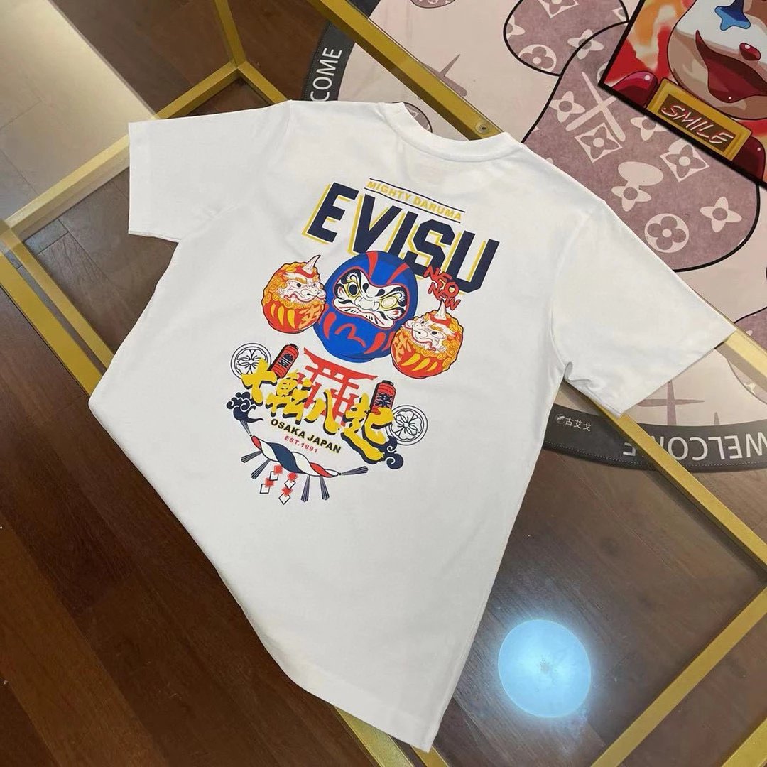 Evisu T-shirt Top Version23SS Men's Damo Seagull Home Flower Print Logo Casual Short Sleeve T T-shirt