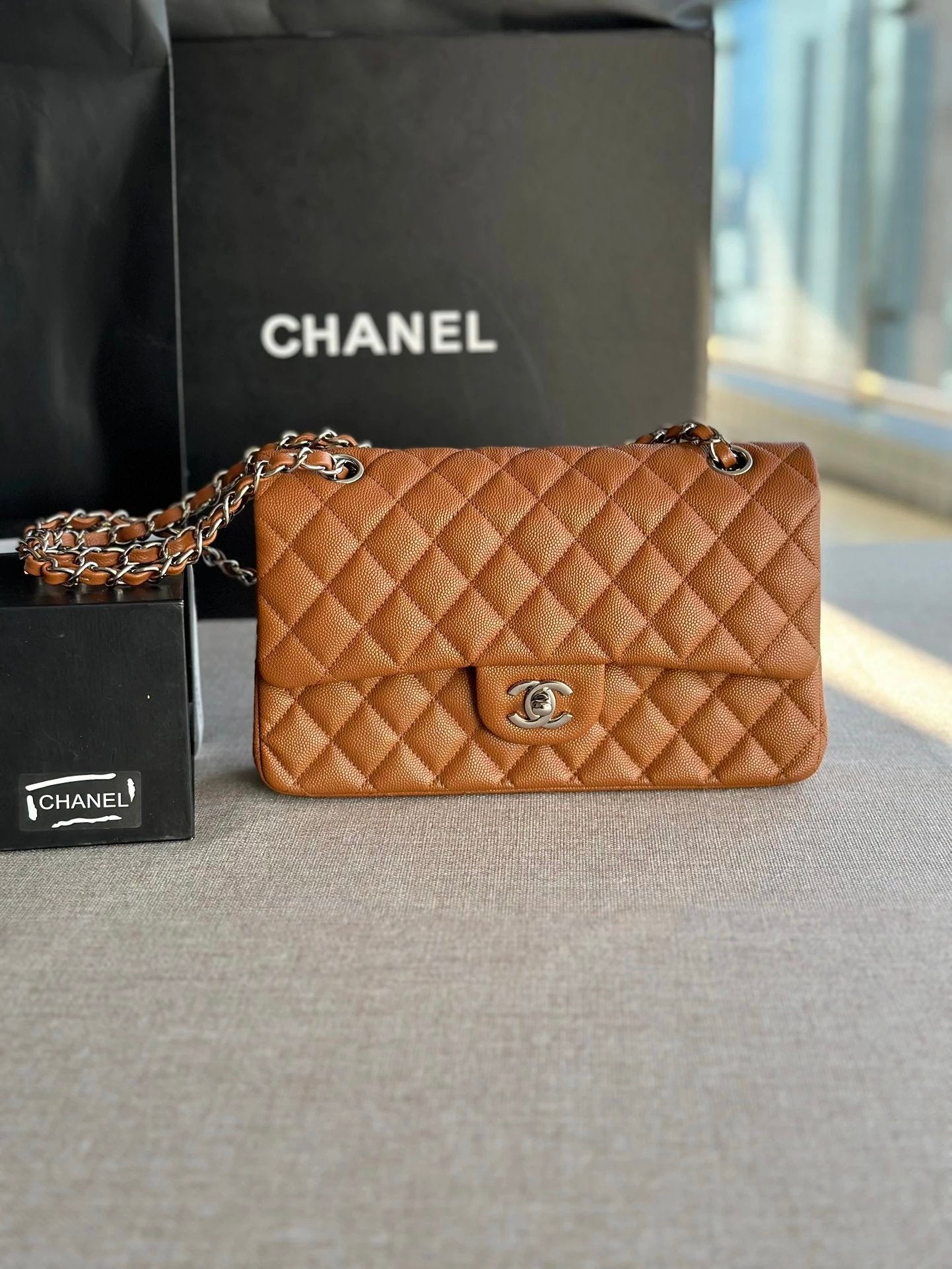 Chanel Women's Bag Top version 【Level Surrogate Shopping】New Classic CF Bag ClassicFlap2.55CF Medium25cm Original Leather Ball Pattern Caviar Diamond Chain Sheepskin Bag Shoulder Messenger Bag Women's Bag1112CF25cm Medium