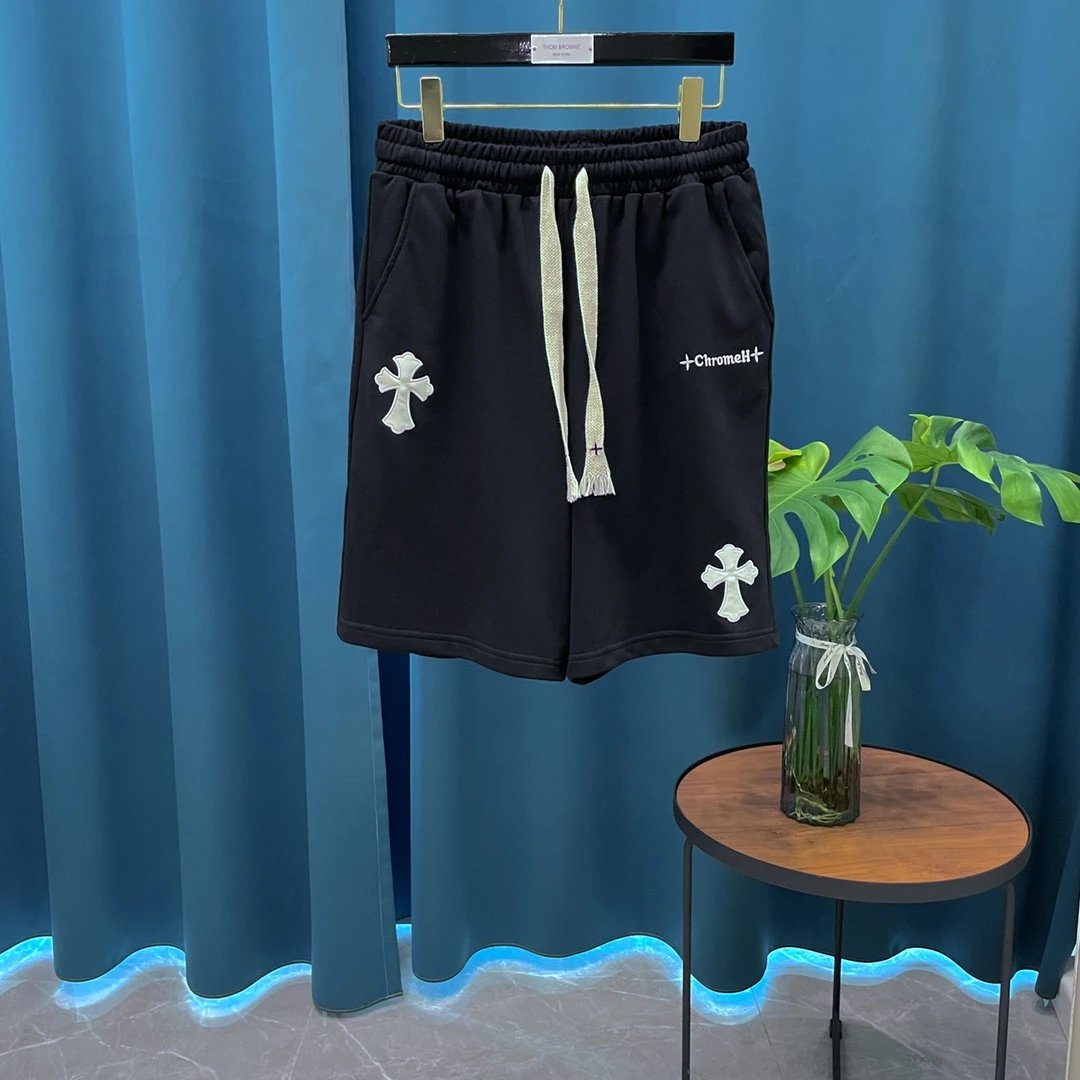 Chrome Hearts Shorts Letter Embroidery Leather Shorts Five-Point Shorts25ss New Drawstring Casual Summer Pants5Two-in-One Casual Sweatpants for Men and Women, Pure Cotton Joggers