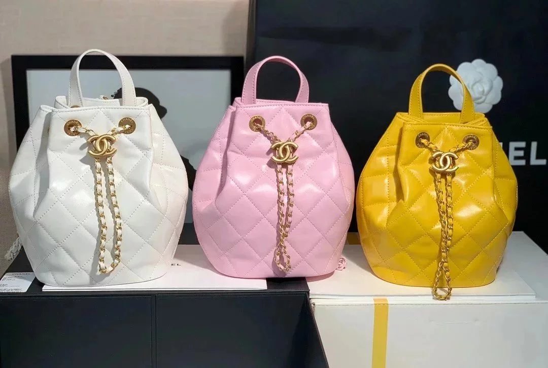 Chanel Backpack Bag Top version 【**Original Leather】22s Dual-Use Backpack Drawstring Design Small Bucket Bag Backpack Sheepskin Material Double Chain Hand-Carrying Bucket Bag Shoulder Bag Women's Bag New Color