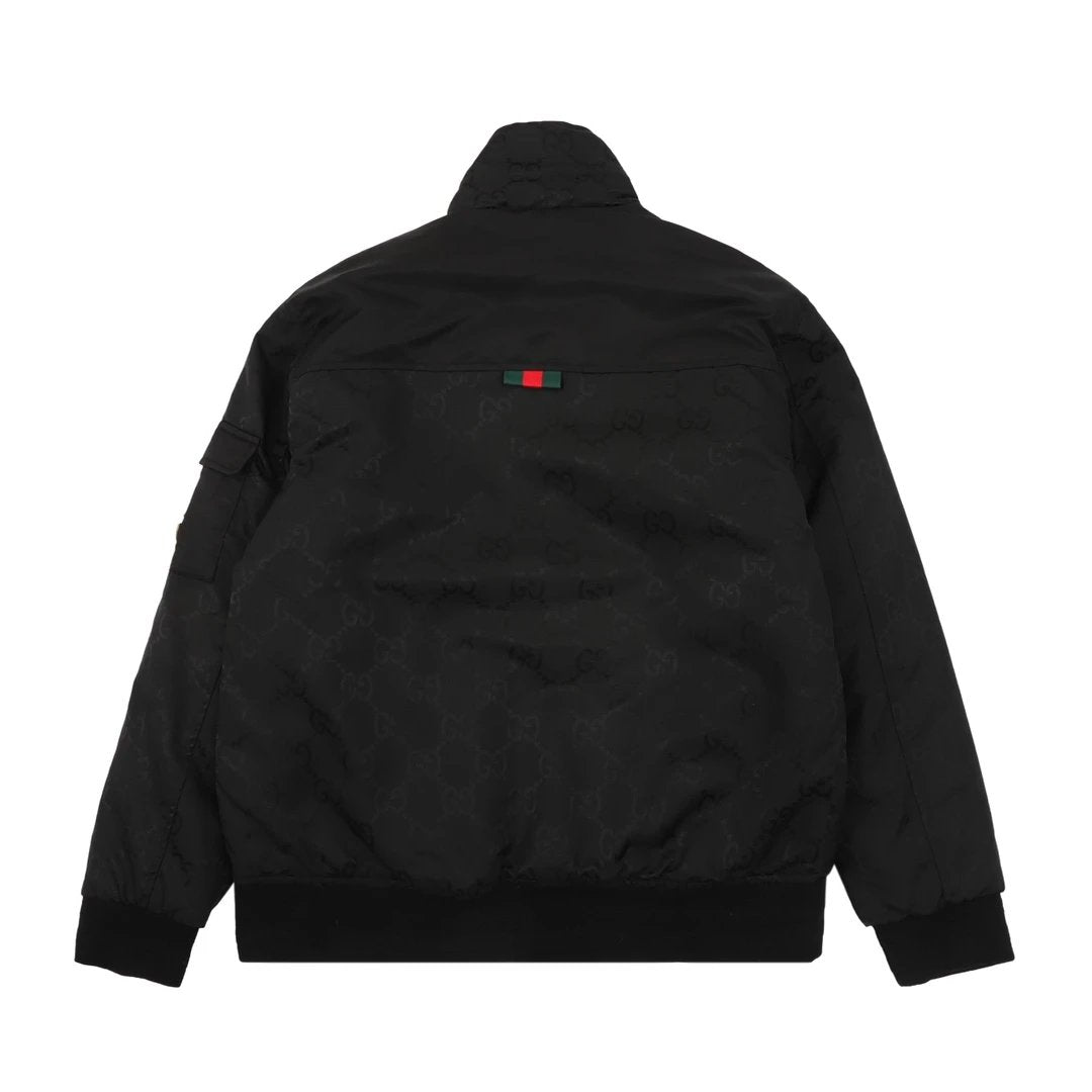 Gucci Jackets Dark Pattern Full Print Logo Zipper Cotton Jacket Unisex Coat Jacket Casual Loose Versatile Winter Warm Sports Jacket