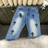 Chrome Hearts Jeans Patch logo25ss Spring Summer New Straight Slim Fit Jeans Unisex Loose Fit Long Pants