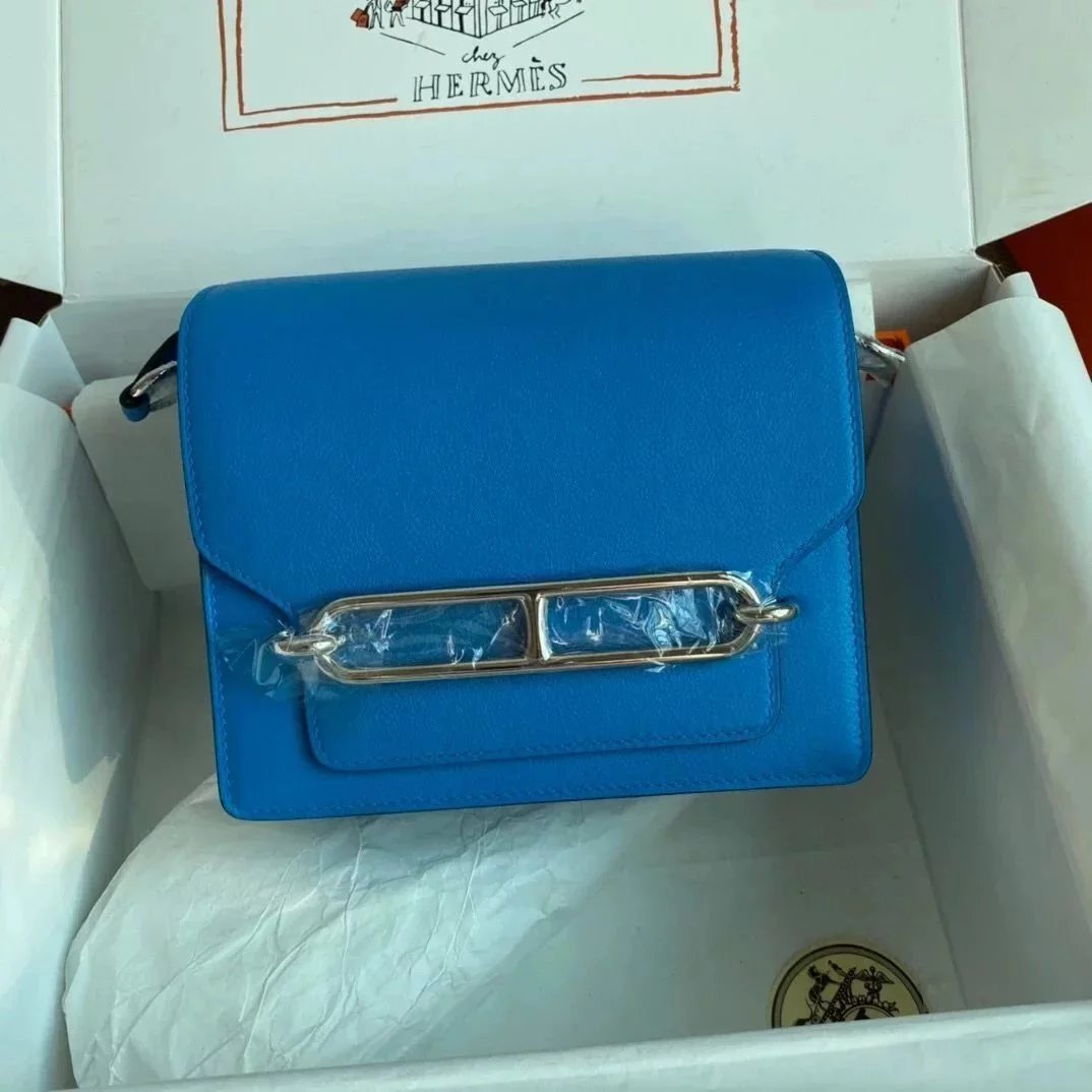 Hermes women's bag Top version Customized Real Shot Small Square Bag Pig Nose Bags Roulis19CMevercolor Leather Pig-Shaped Bun Gold Buckle Silver Buckle Flap Shoulder Messenger Bag Yang Mi Same Style Women Bag