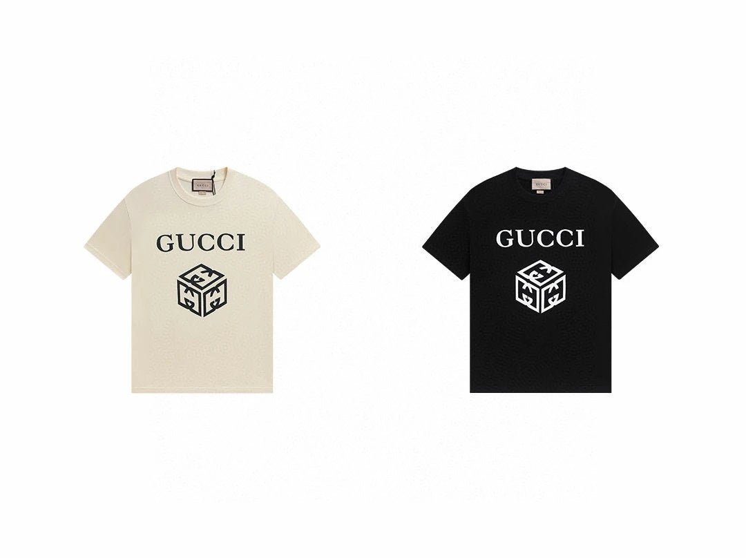Gucci T-shirt 3D Pattern Print on the Chest logo round Neck Short Sleeve25ss New Pure Cotton Unisex Style T Casual T-Shirt Base Layer Shirt OS Loose Fit Half Sleeve Top Plus Size