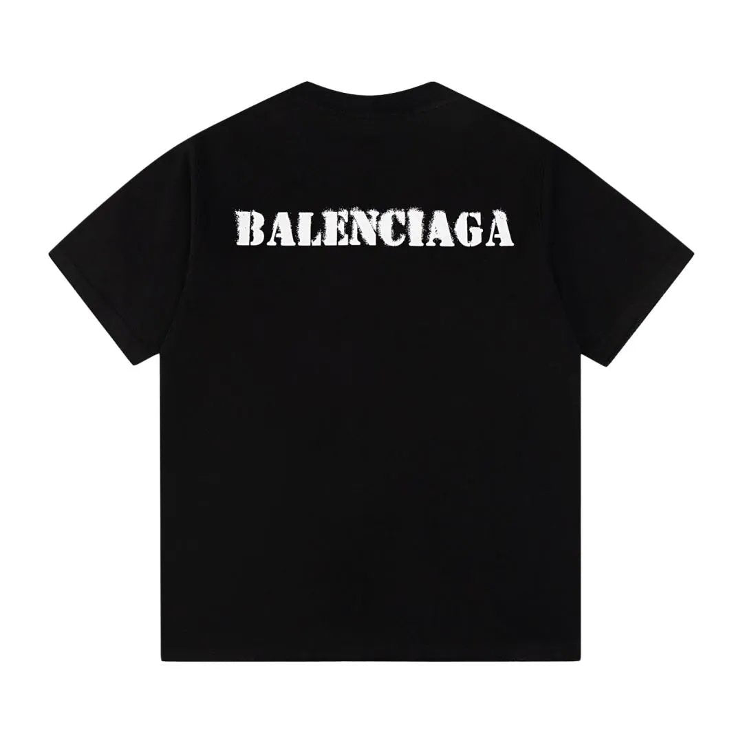 Balenciaga T-shirt Front and back Distressed Fuzzy Letter Print logo round Neck Short Sleeve25ss New Pure Cotton Unisex Style T Casual T-Shirt Base Layer Shirt OS Loose Fit Half Sleeve Top Plus Size