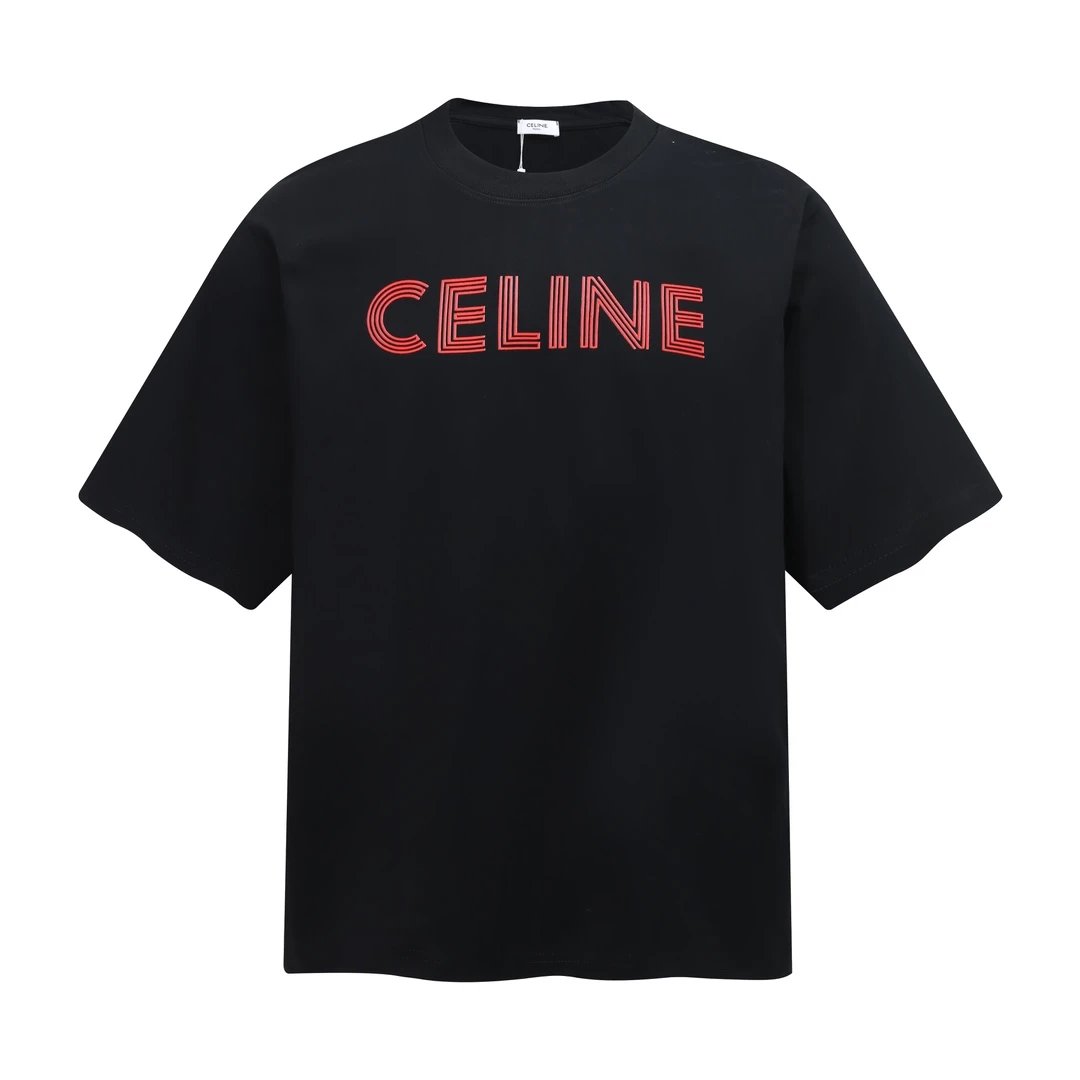 Celine T-shirt 3D Chest Print logo round Neck Short Sleeve25ss New Pure Cotton Unisex Style T T-shirt OS Loose Fit Base Shirt Short Sleeve Top T-Shirt