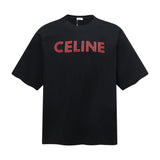 Celine T-shirt 3D Chest Print logo round Neck Short Sleeve25ss New Pure Cotton Unisex Style T T-shirt OS Loose Fit Base Shirt Short Sleeve Top T-Shirt