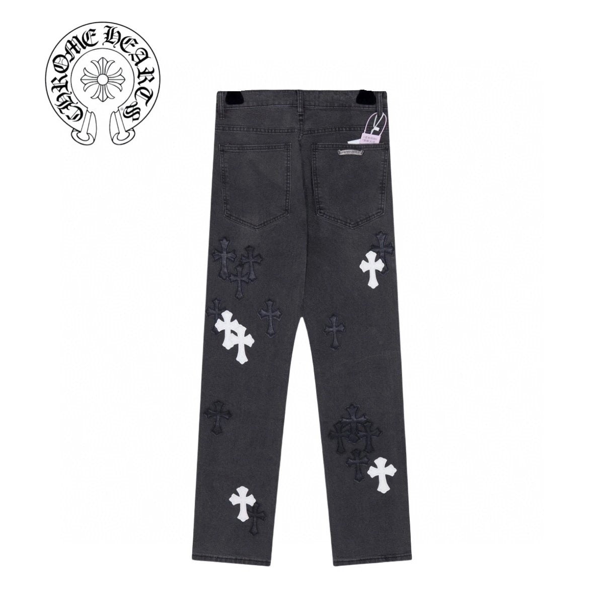 Chrome Hearts Jeans Black and White Cross Sticker logo25ss Spring Summer New Straight Loose Jeans Unisex Slim Fit Long Pants
