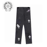 Chrome Hearts Jeans Black and White Cross Sticker logo25ss Spring Summer New Straight Loose Jeans Unisex Slim Fit Long Pants