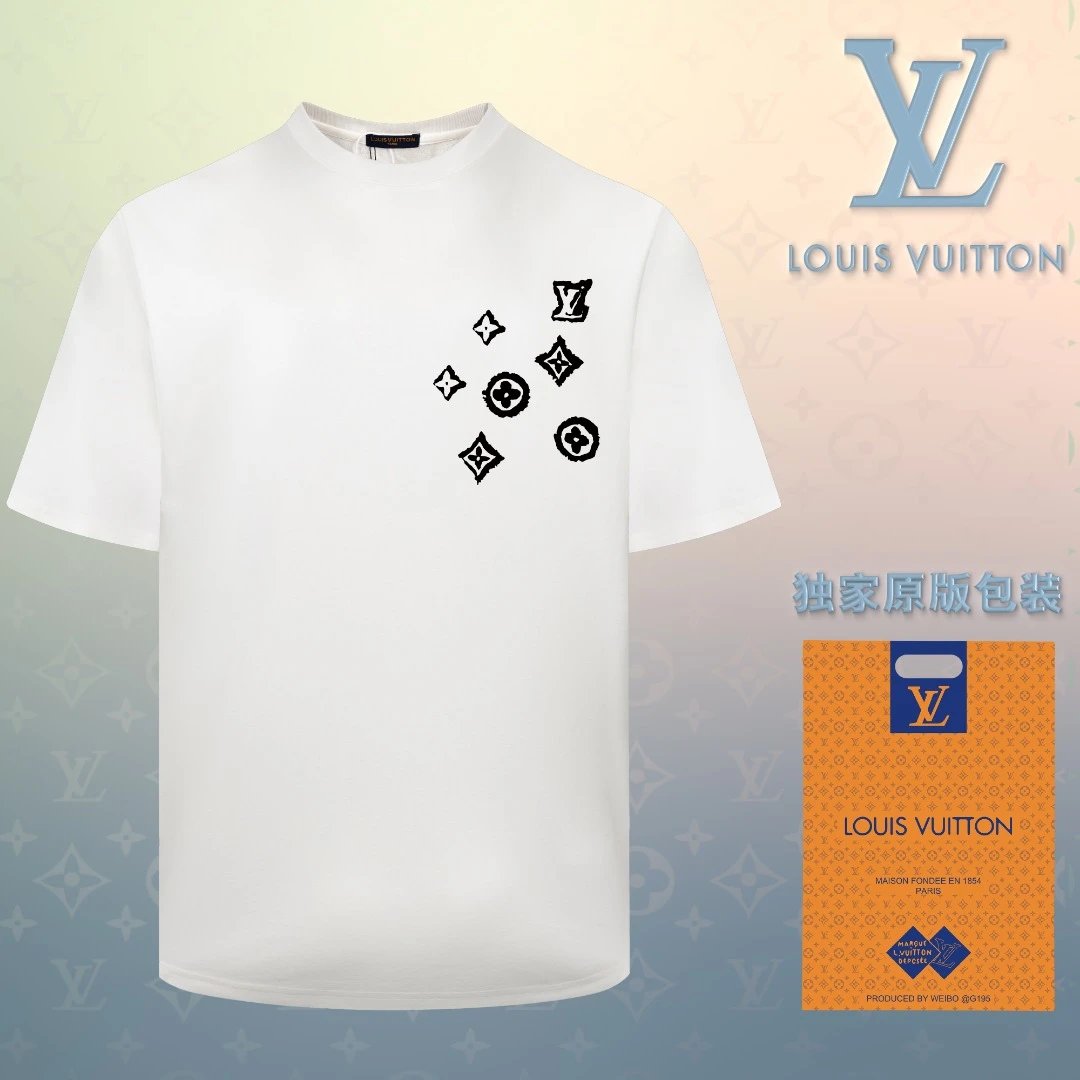Louis Vuitton LV T-shirt 3D Unique Chest Design LOGO Printed round Neck Short Sleeve25ss New Pure Cotton Unisex Style T T-shirt OS Loose Fit Base Shirt Short Sleeve Top T-Shirt