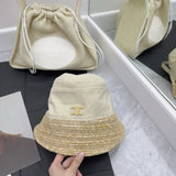 Celine Hat Double C Alphabet Gold Label logo Fisherman Hat Casual Sun Protection Face Covering UV Protection Outdoor Versatile Flat Top Bucket Hat