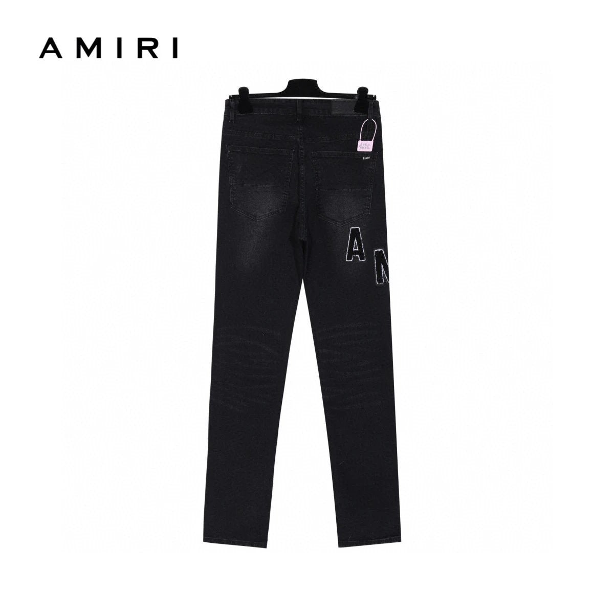 Amiri Jeans Predecessor Black Letter Leather Patchwork logo25ss Spring Summer New Straight Loose Jeans Unisex Slim Fit Long Pants