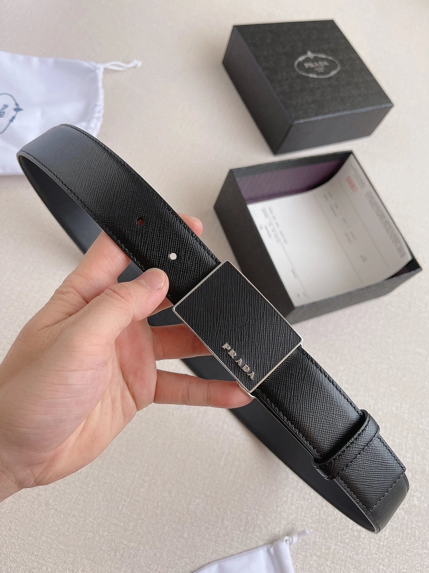 PRADA Belt Top version 【First Layer Cowhide】Men's Belt P Home Classic Business Belt Fashion Casual Width:3.5cm Boutique Pattern Automatic Buckle316Fine Steel Made Selected First Layer Cowhide Italian Leather Embryo PA Sliding Teeth Are Strong and Durable