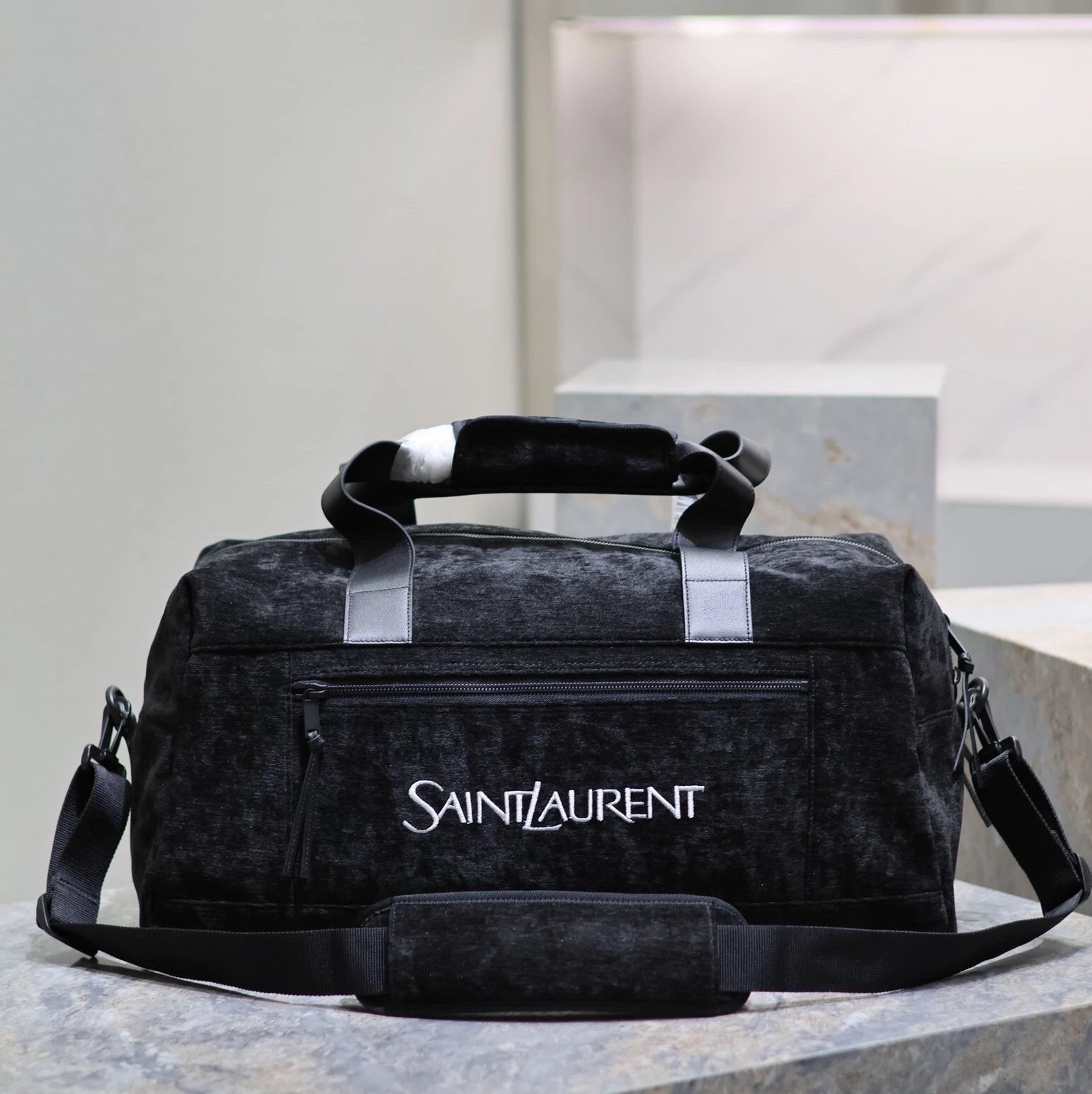 YSL Backpack Top version 【Original Leather】2024Early Spring New Black Jacquard Large50cm Travel Bag Suede Travel Handbag Travel Bag Plaid Nylon Cloth Luggage Bag Large Men's Bag Crossbody Bag Women's Bag Shoulder Handbag Large Capacity Bag for Business Tr