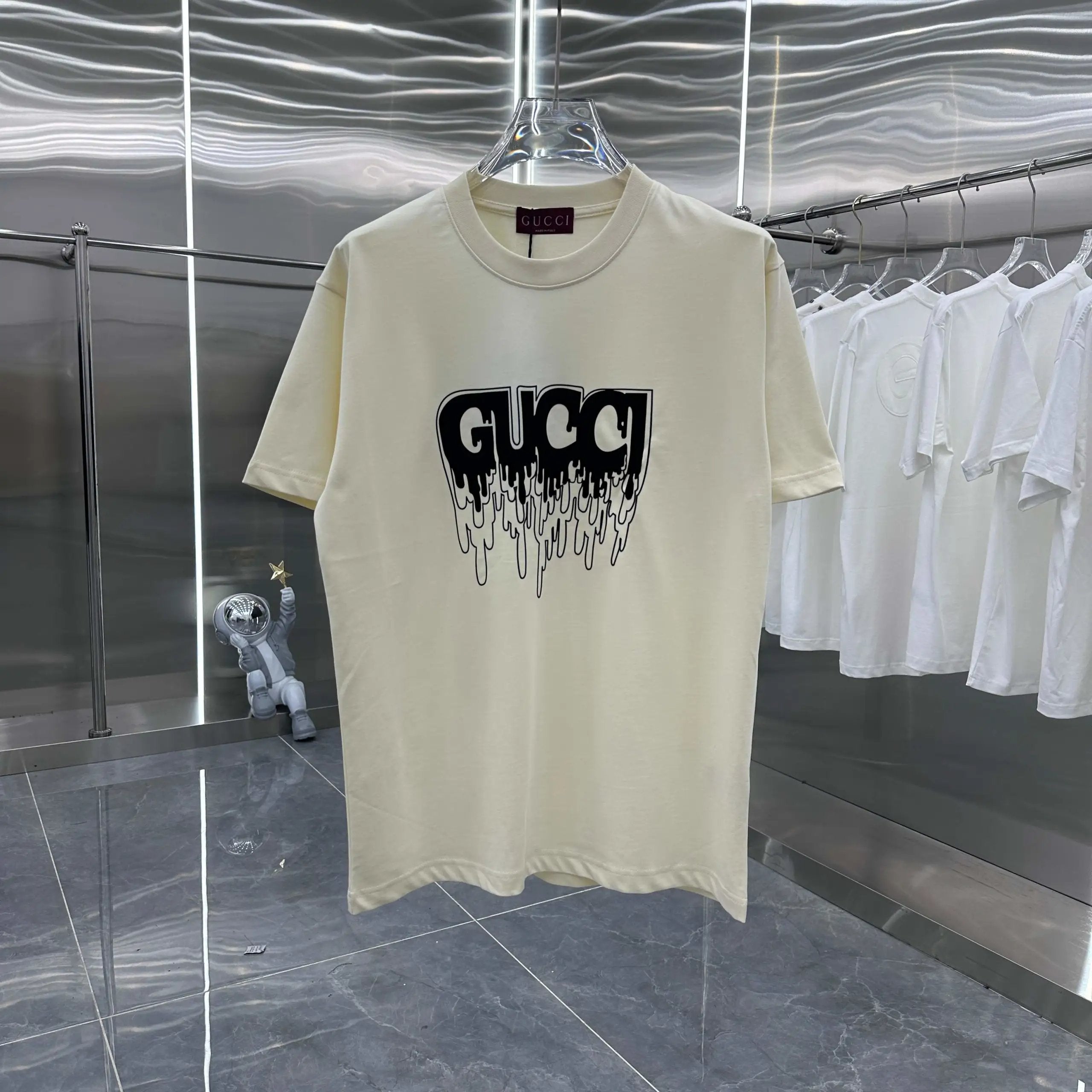Gucci T-shirt Unique Letter Print on Chest logo round Neck Short Sleeve25ss New Pure Cotton Unisex Style T T-shirt OS Loose Fit Base Shirt Top Half Sleeve T-Shirt