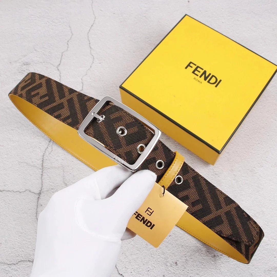 FENDI Belt Top version Belt Men's and Women's Belt Italy Imported Cowhide Leather Pure Original Pidi Men's Belt Smooth Buckle Man's Belt f Home Belt3.8Centimeter Wide