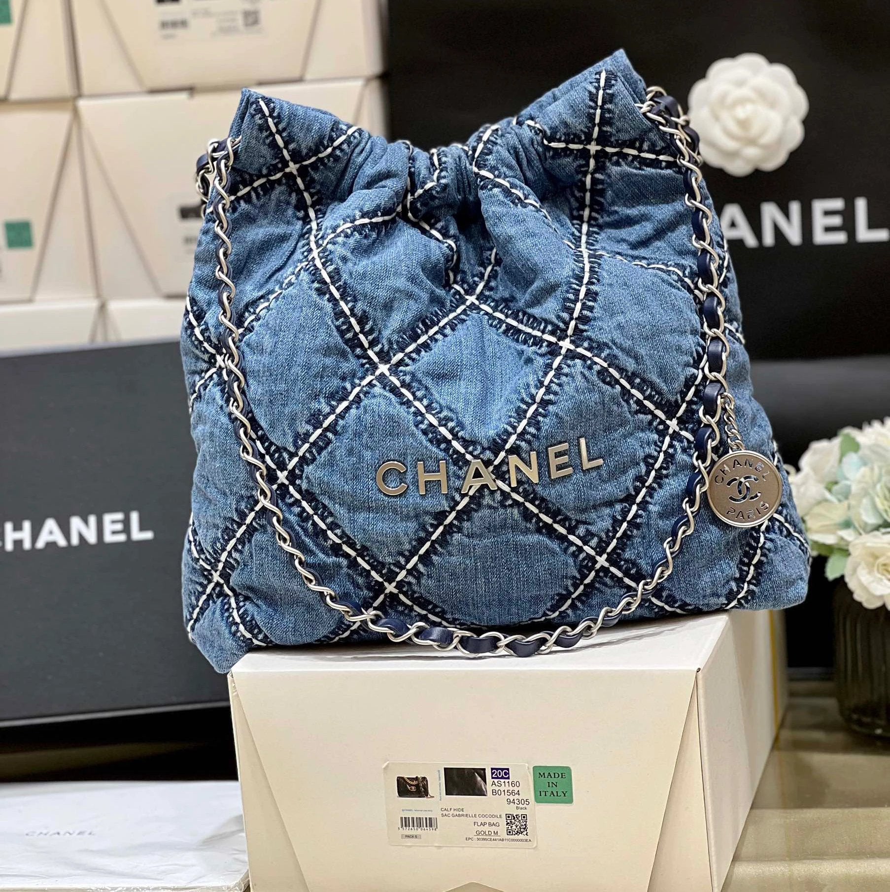 Chanel Women's Bag Top version 【Super Original Leather】New24P Denim Garbage Bag22bag Small Size Medium Denim Denim Tote Bag24p Latest22Denim Handbag Mother and Child Bag Tote Handbag22bag Mini mini Denim Denim Garbage Bag