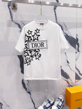 Dior T-shirt Border Letters LOGO Embroidered Star Print Round Neck Short Sleeve Pure Cotton T Unisex T-Shirt OS Loose Fit Base Shirt Casual Simple T-Shirt