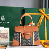 Goyard Bag Top version New Saigon Bag Handbag Small Size Saigon Saigon Bag mini Bag Small Size Handbag Celebrity Same Style Leather Crossbody Kelly Bag Women's Wooden Handle Handbag